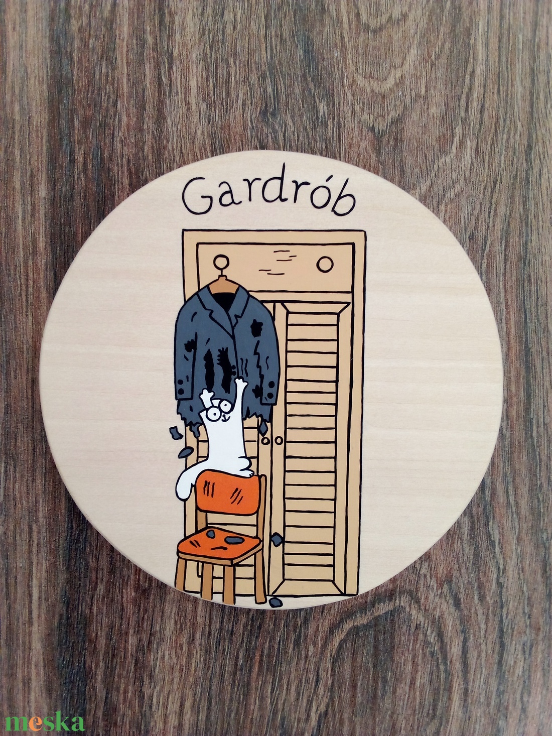 Simon's cat - Gardrób ajtójelölő tábla, ajtó jelölő tábla, ajtódísz, kopogtató - otthon & életmód - ház & kert - névtábla - Meska.hu