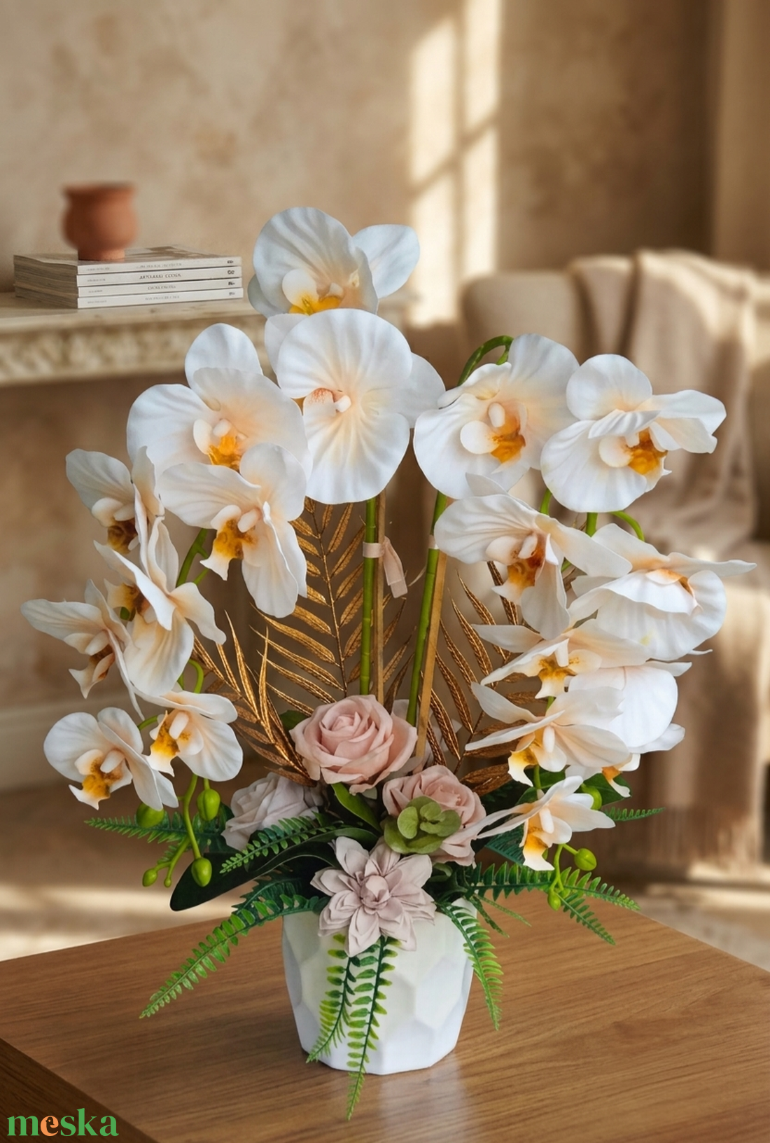 Elegáns orchideás virágdekoráció � 57 cm - otthon & életmód - virágdekoráció - virágdíszek - asztali virágdísz - Meska.hu