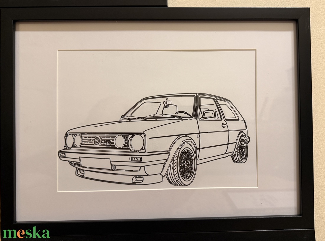 Volkswagen Golf 2 GTI egyedi vonalrajzolt falikép - művészet - grafika & illusztráció - egyéb rajzok - Meska.hu