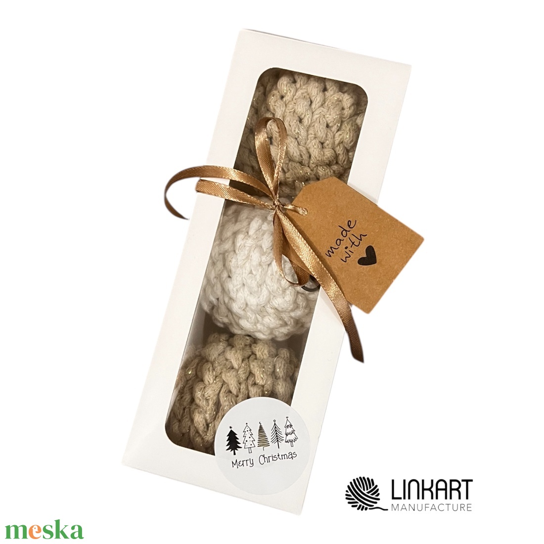 Horgolt karácsonyi gömbök díszdobozban - karácsony - karácsonyi lakásdekoráció - karácsonyfadíszek - Meska.hu