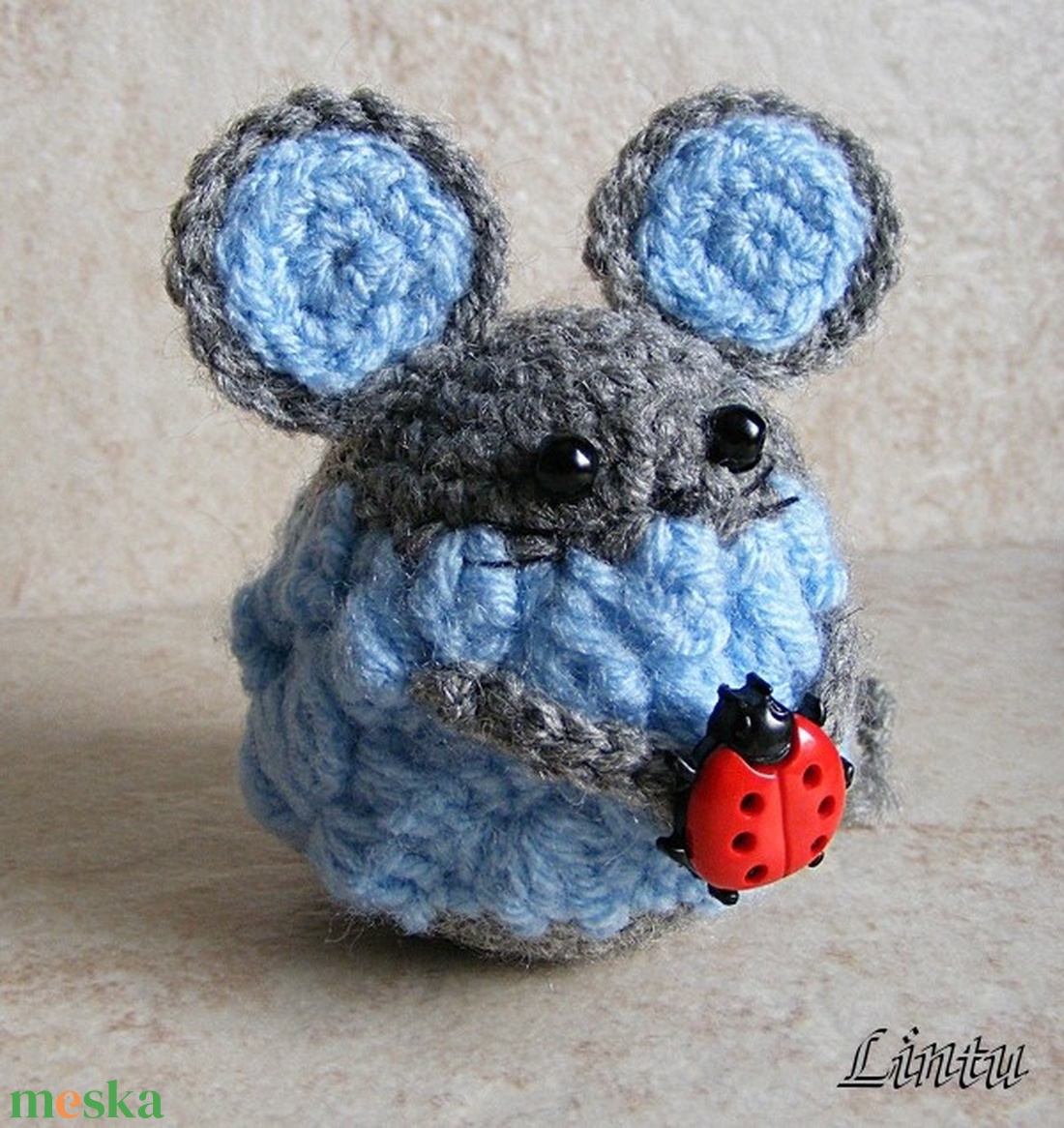 Horgolt egérke katicával  (amigurumi) - játék & sport - plüssállat & játékfigura - egér - Meska.hu