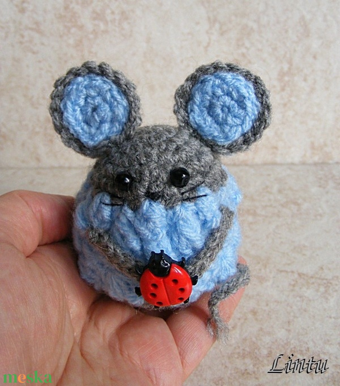 Horgolt egérke katicával  (amigurumi) - játék & sport - plüssállat & játékfigura - egér - Meska.hu