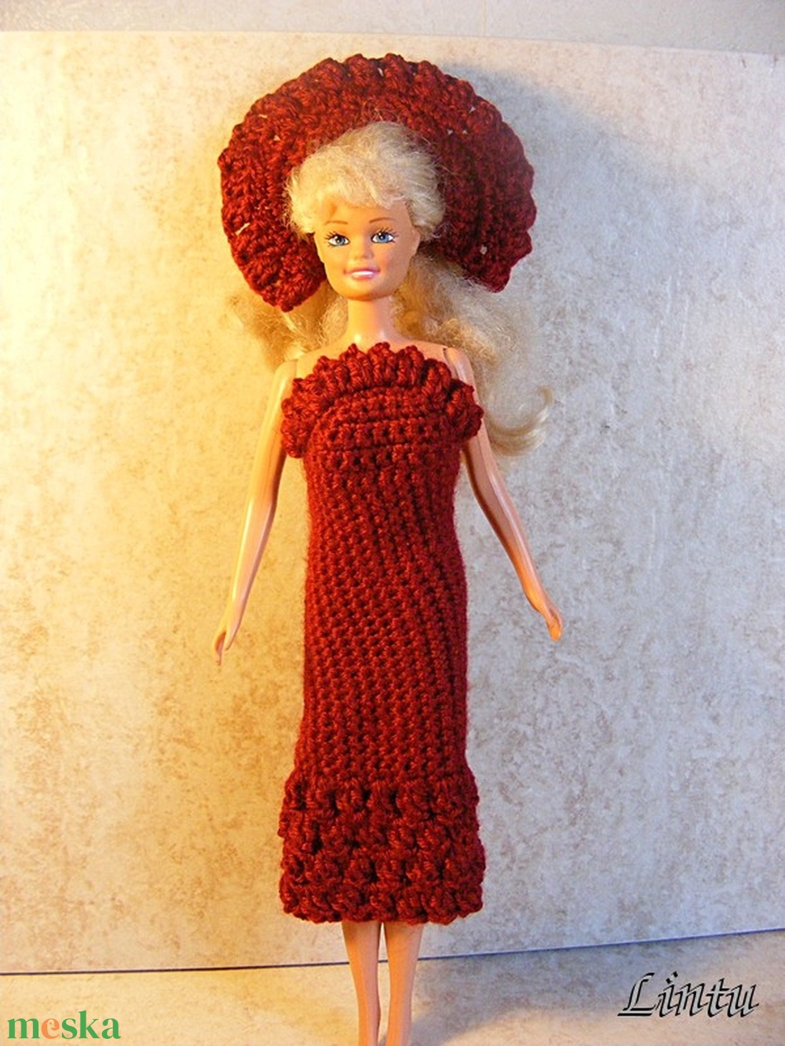 Horgolt bordó Barbie ruha - játék & sport - baba & babaház - barbie ruhák - Meska.hu