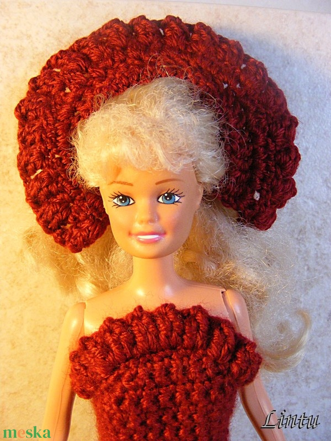 Horgolt bordó Barbie ruha - játék & sport - baba & babaház - barbie ruhák - Meska.hu