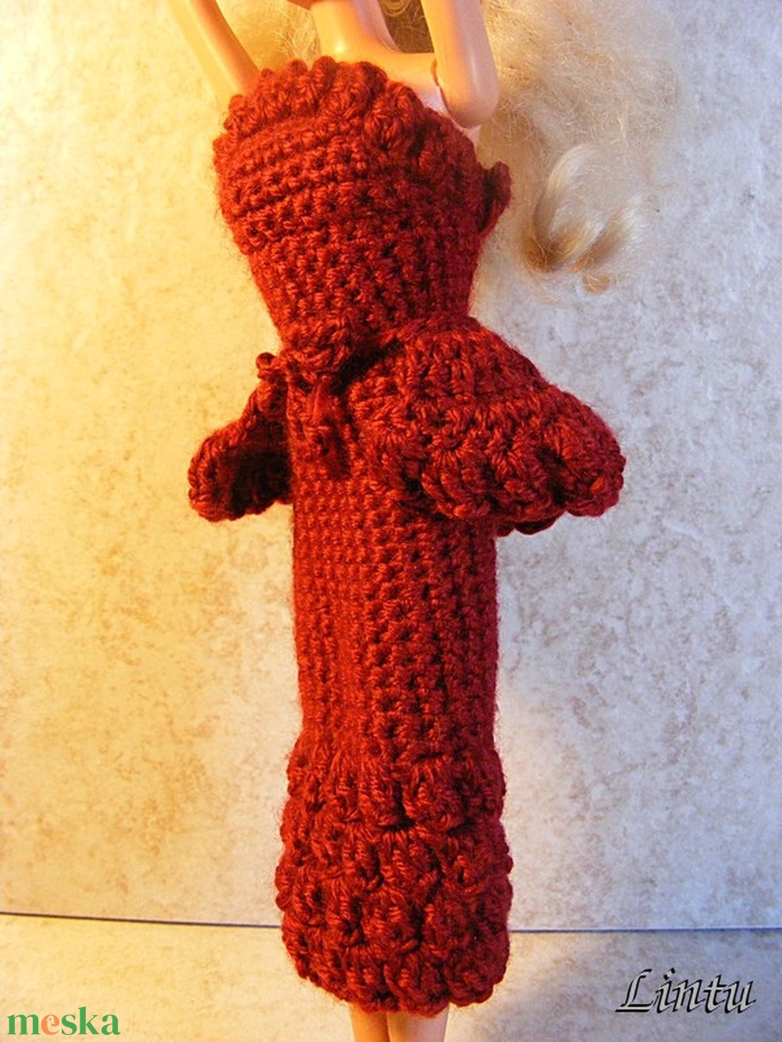 Horgolt bordó Barbie ruha - játék & sport - baba & babaház - barbie ruhák - Meska.hu