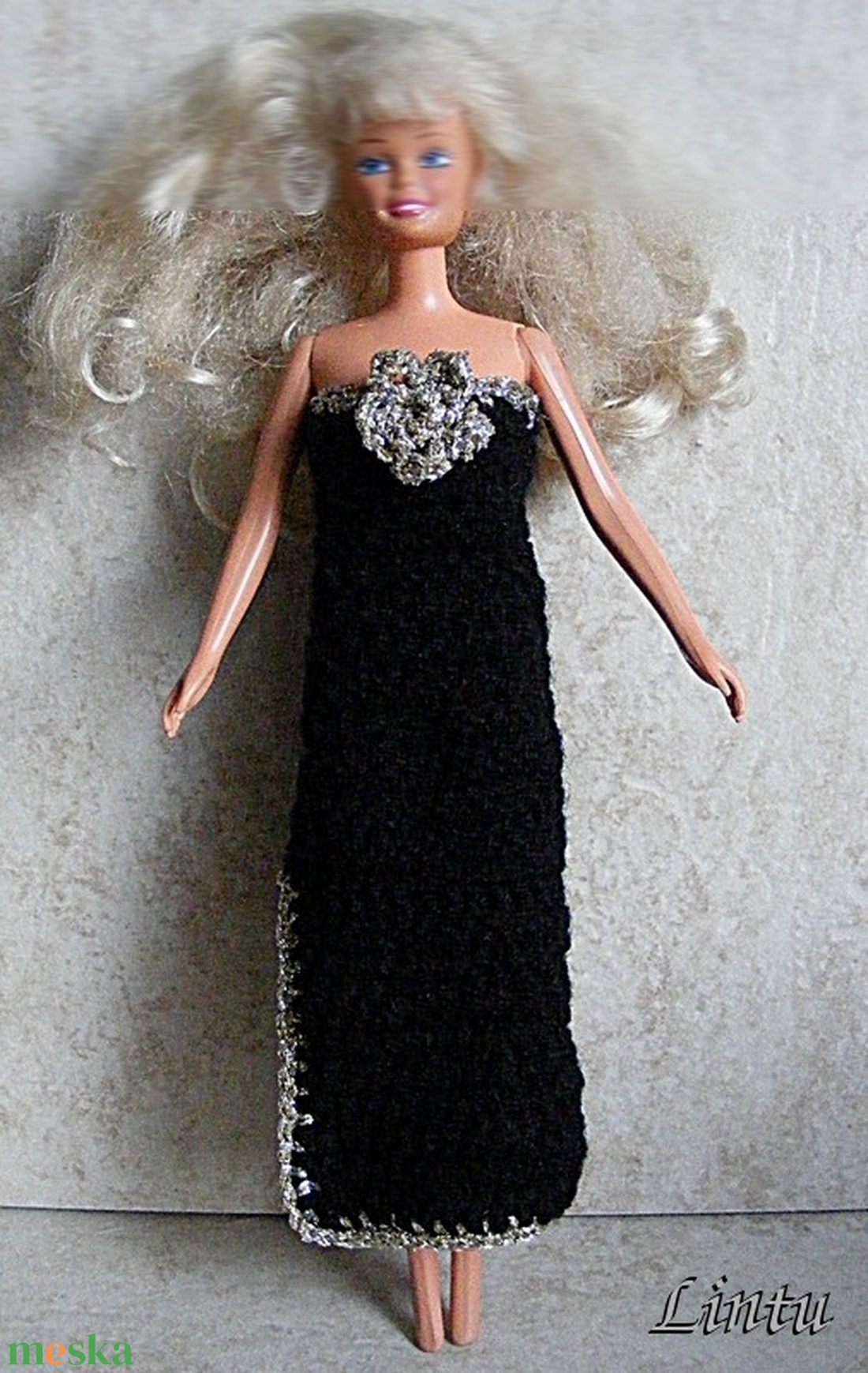 Horgolt fekete Barbie ruha - játék & sport - baba & babaház - barbie ruhák - Meska.hu