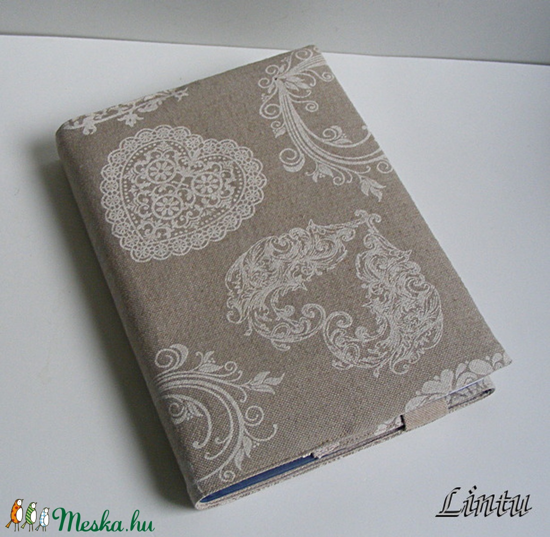 Textil könyv- vagy határidőnapló borító állítható szélességgel, SZÍVEK -  - Meska.hu