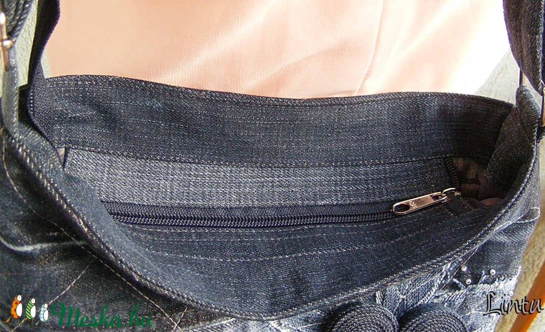 Éjjeli virág gyöngyhímzett crossbody farmer táska - táska & tok - kézitáska & válltáska - vállon átvethető táska - Meska.hu