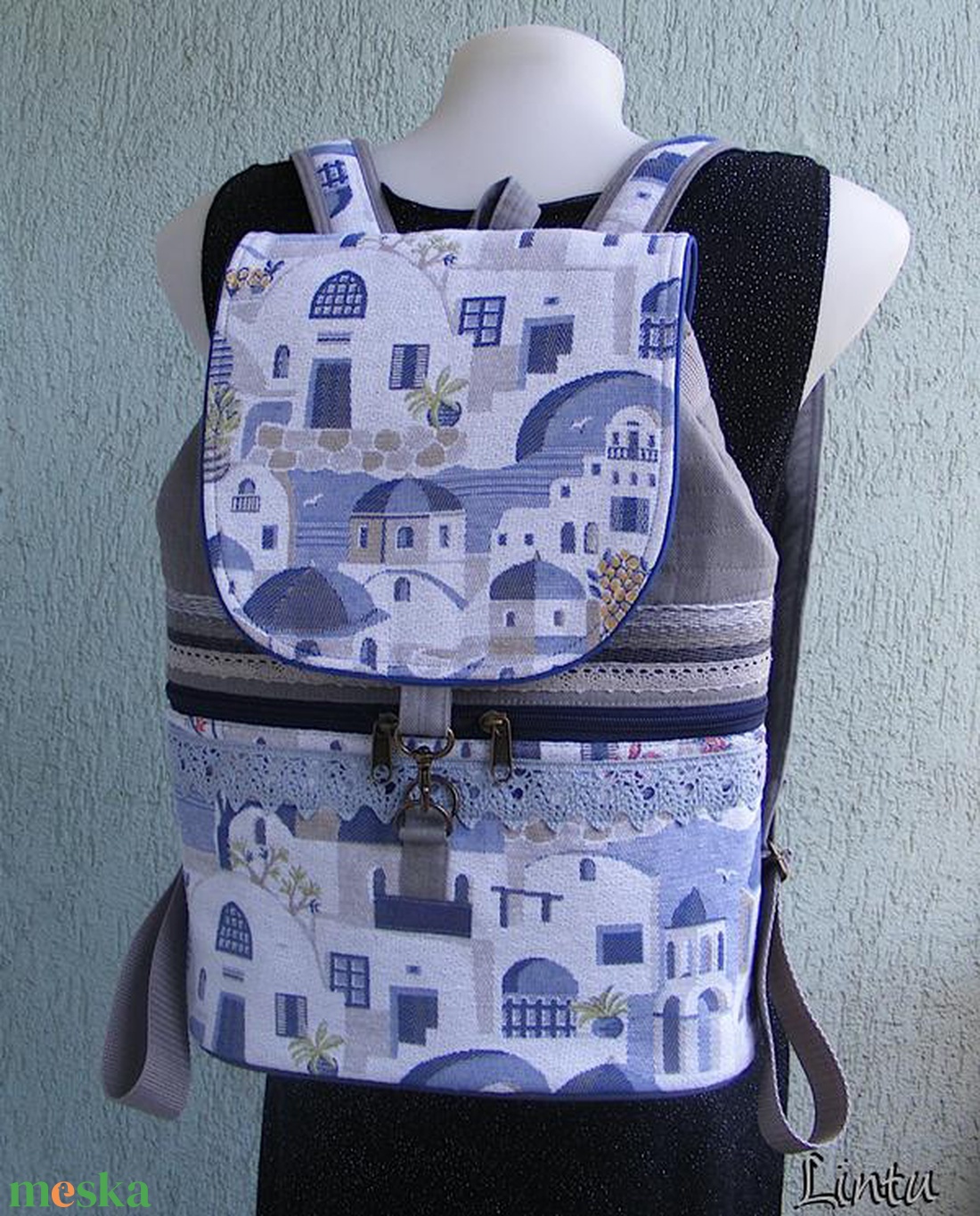 Santorini textil hátizsák gobelin jellegű vászonból - táska & tok - hátizsák - hátizsák - Meska.hu Santorini textil hátizsák gobelin jellegű vászonból - táska & tok - hátizsák - hátizsák - Meska.hu