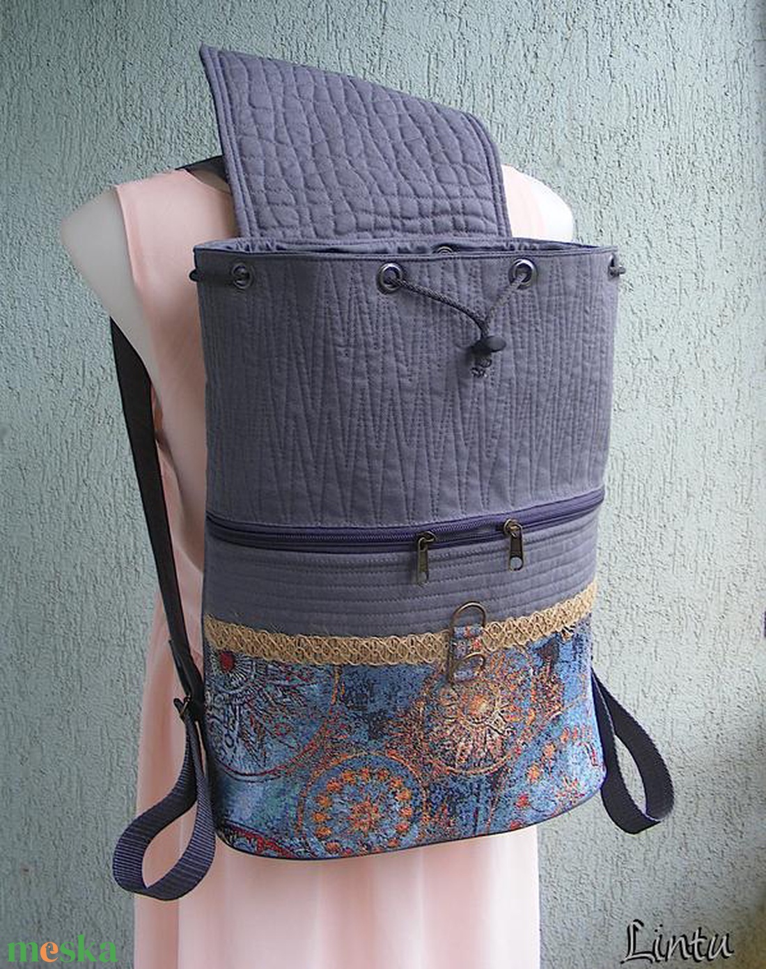 Atlantisz textil hátizsák gobelin jellegű vászonból - táska & tok - hátizsák - hátizsák - Meska.hu