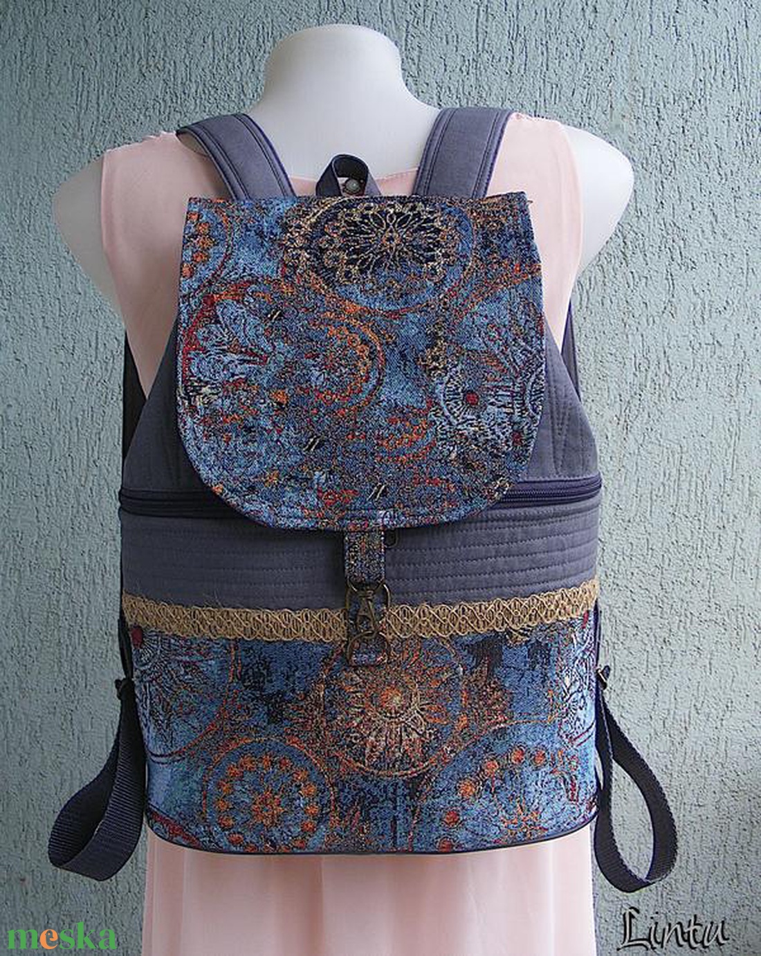 Atlantisz textil hátizsák gobelin jellegű vászonból - táska & tok - hátizsák - hátizsák - Meska.hu