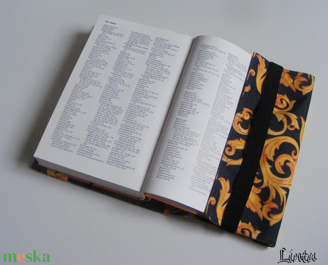 Kétoldalú vízhatlan könyvborító állítható szélességgel, sárga ornamentum/nagy virág - könyv & zene - könyvtok - Meska.hu