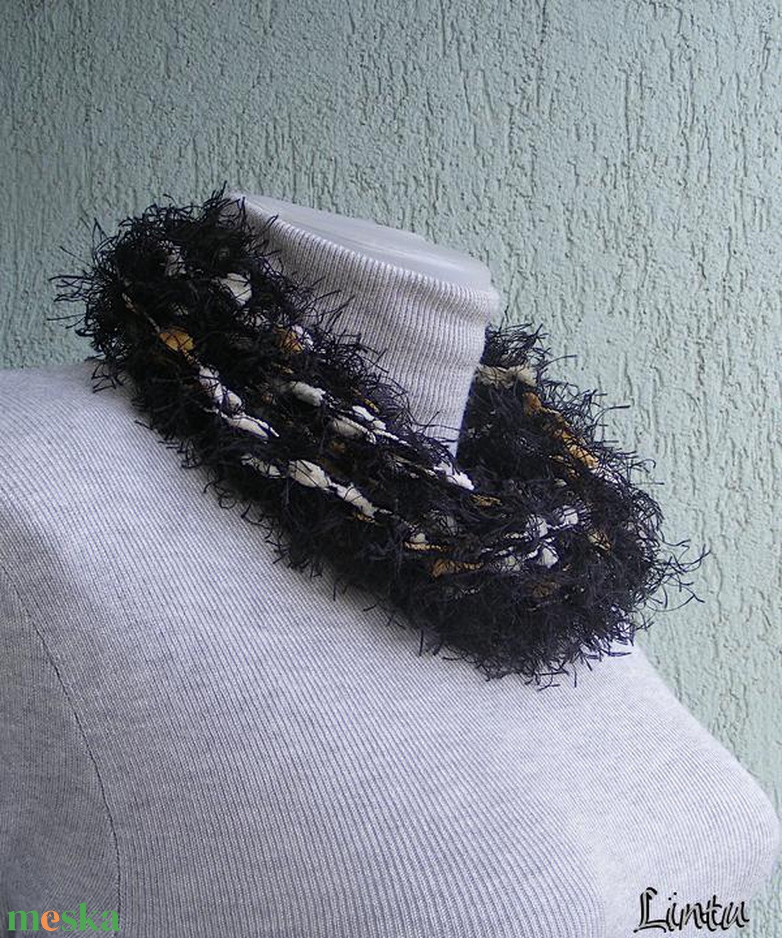 Téli horgolt nyaklánc barna-fekete színekben - ékszer - nyaklánc - nyakpánt, gallér - Meska.hu