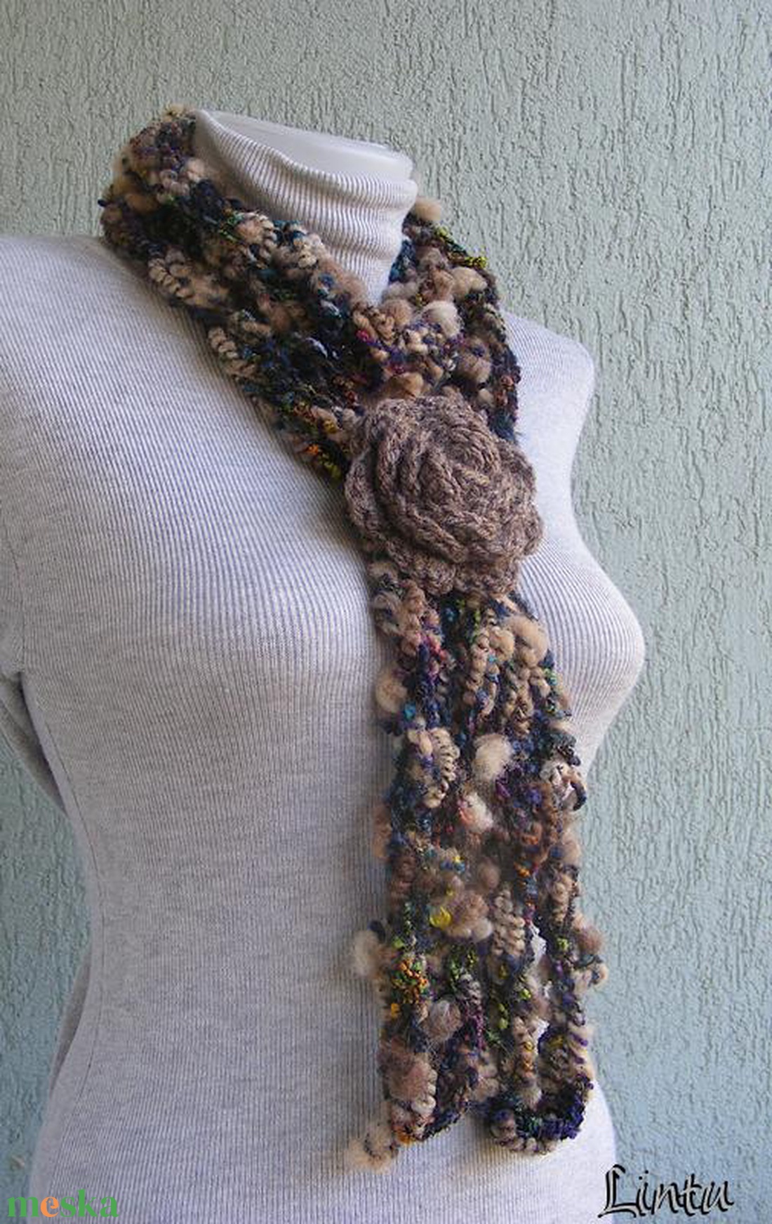 Téli horgolt nyaklánc barna színekben - ékszer - nyaklánc - nyakpánt, gallér - Meska.hu