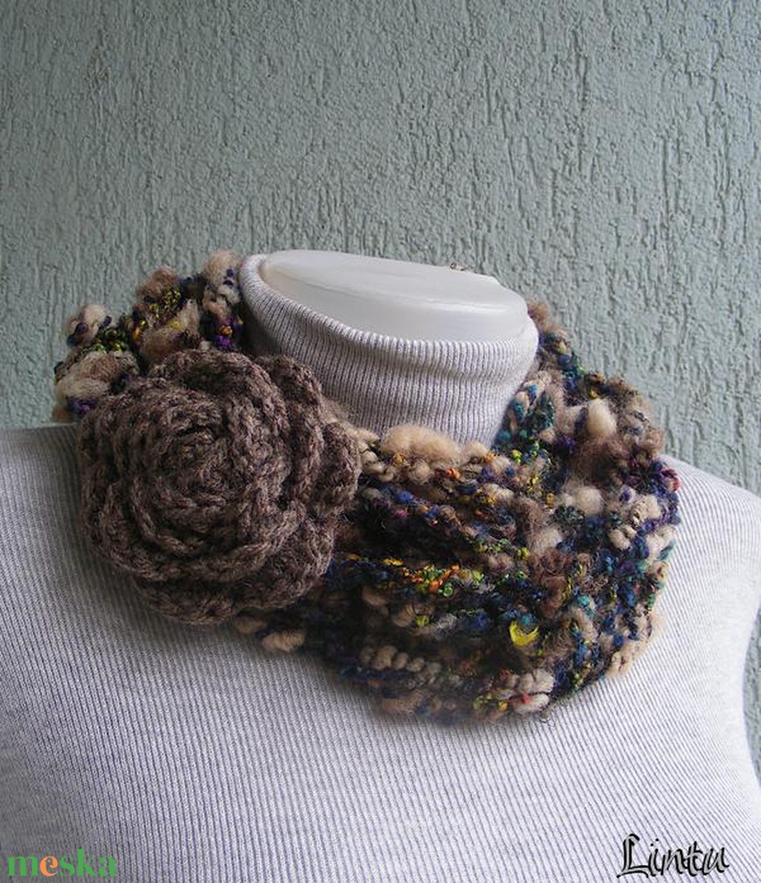 Téli horgolt nyaklánc barna színekben - ékszer - nyaklánc - nyakpánt, gallér - Meska.hu