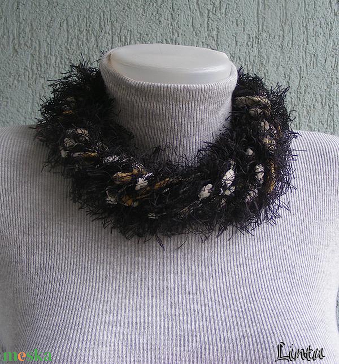 Téli horgolt nyaklánc barna-fekete színekben - ékszer - nyaklánc - nyakpánt, gallér - Meska.hu