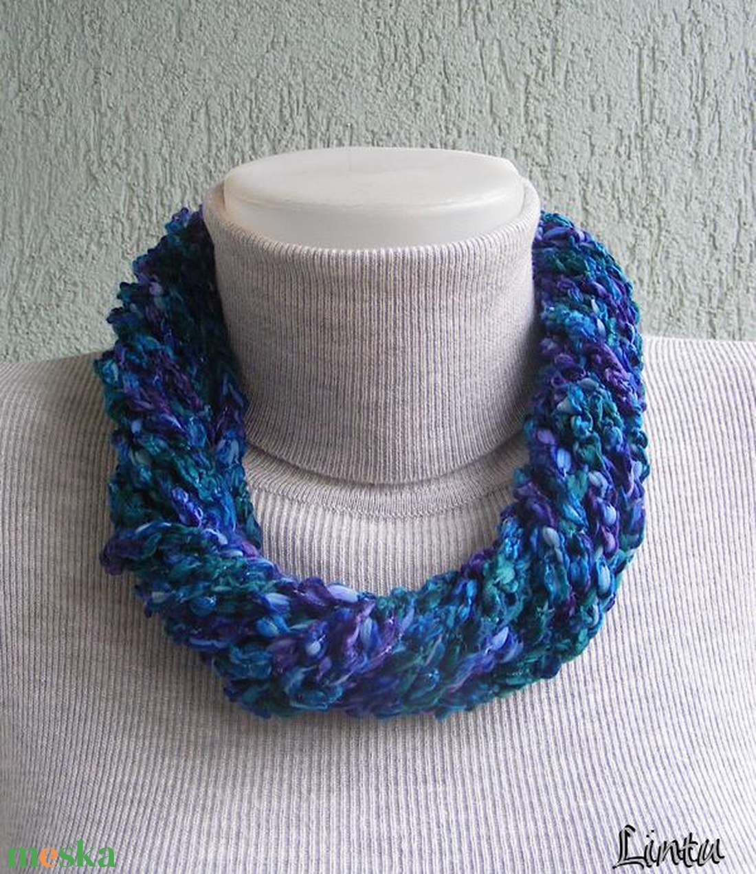 Téli horgolt nyaklánc kék-lila színekben - ékszer - nyaklánc - nyakpánt, gallér - Meska.hu