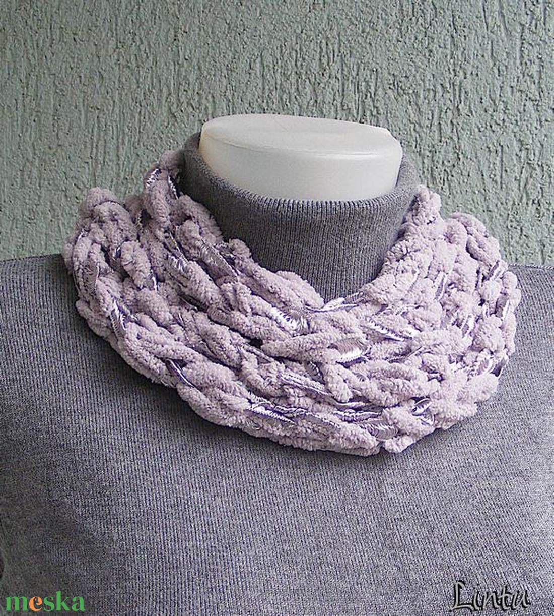 Téli horgolt nyaklánc halványlila színekben - ékszer - nyaklánc - nyakpánt, gallér - Meska.hu