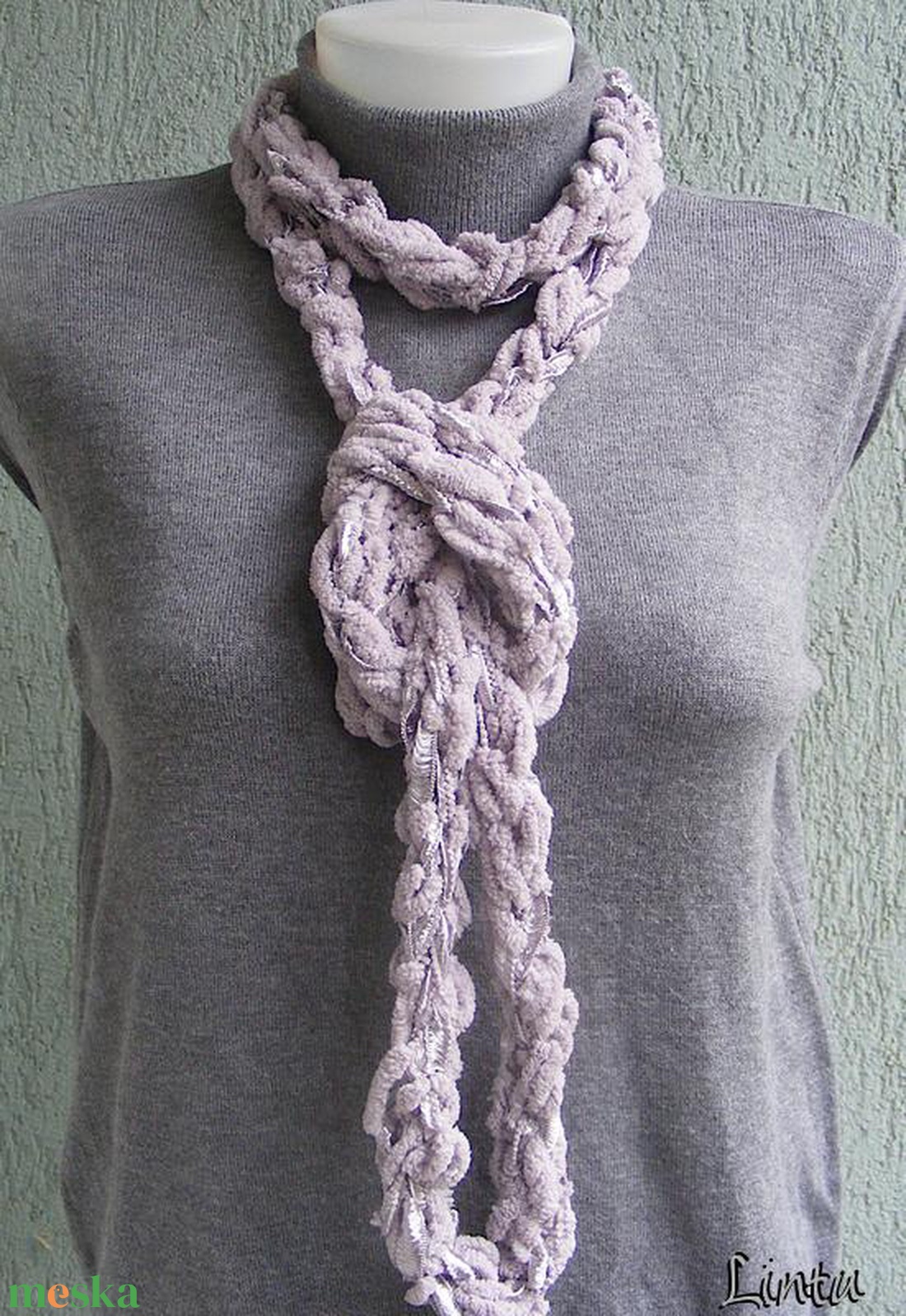 Téli horgolt nyaklánc halványlila színekben - ékszer - nyaklánc - nyakpánt, gallér - Meska.hu