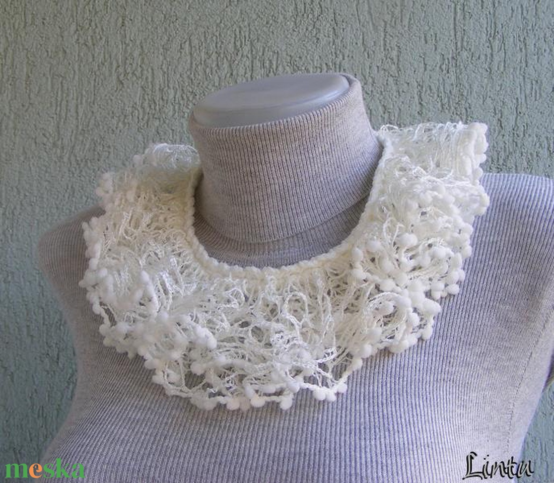 Téli horgolt nyaklánc fehér színben - ékszer - nyaklánc - nyakpánt, gallér - Meska.hu