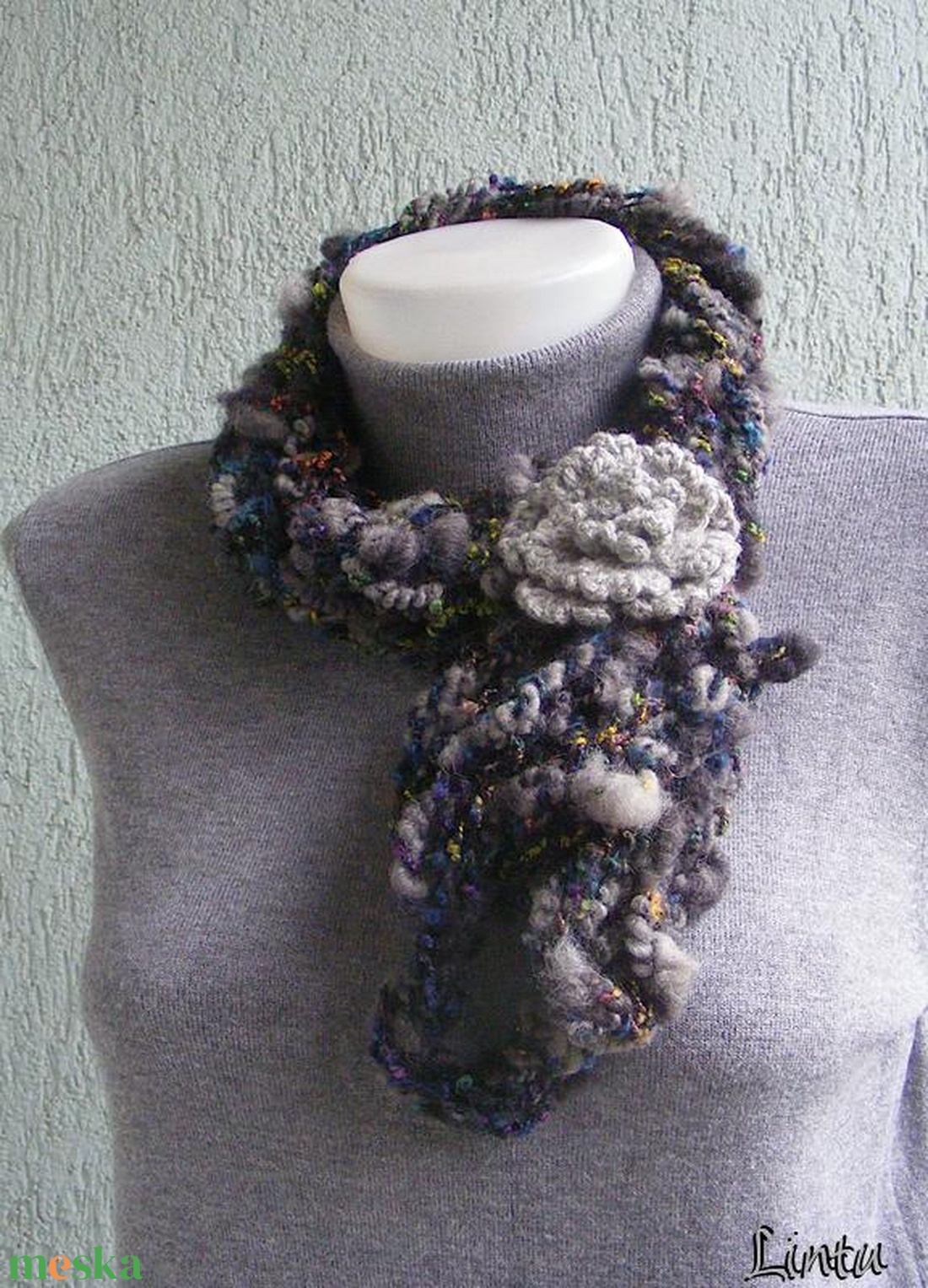 Téli horgolt nyaklánc szürke színekben - ékszer - nyaklánc - nyakpánt, gallér - Meska.hu