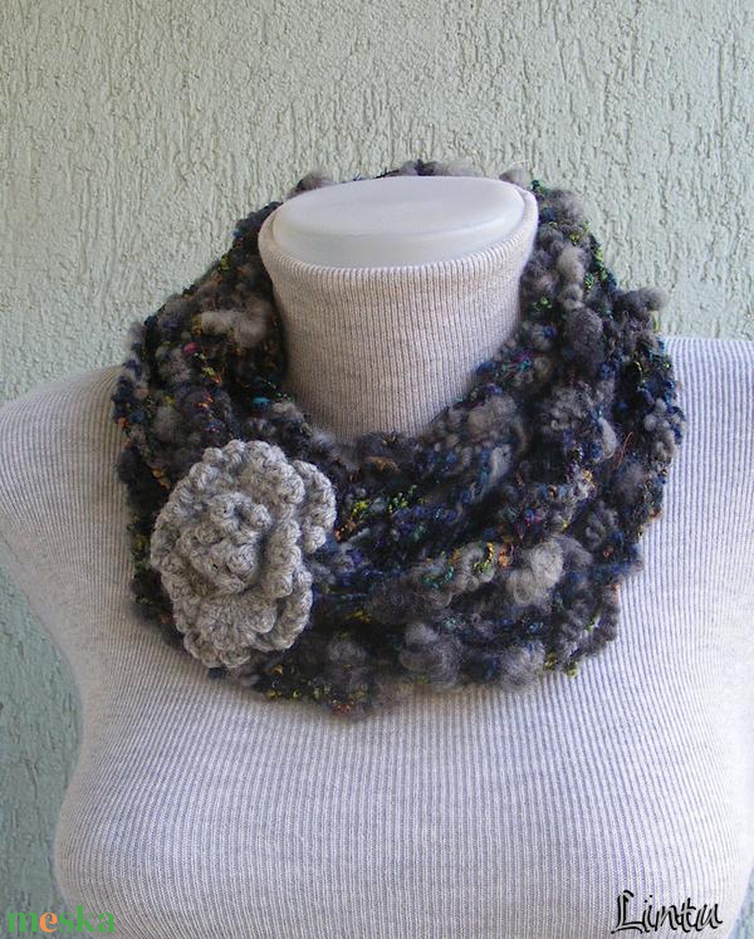 Téli horgolt nyaklánc szürke színekben - ékszer - nyaklánc - nyakpánt, gallér - Meska.hu