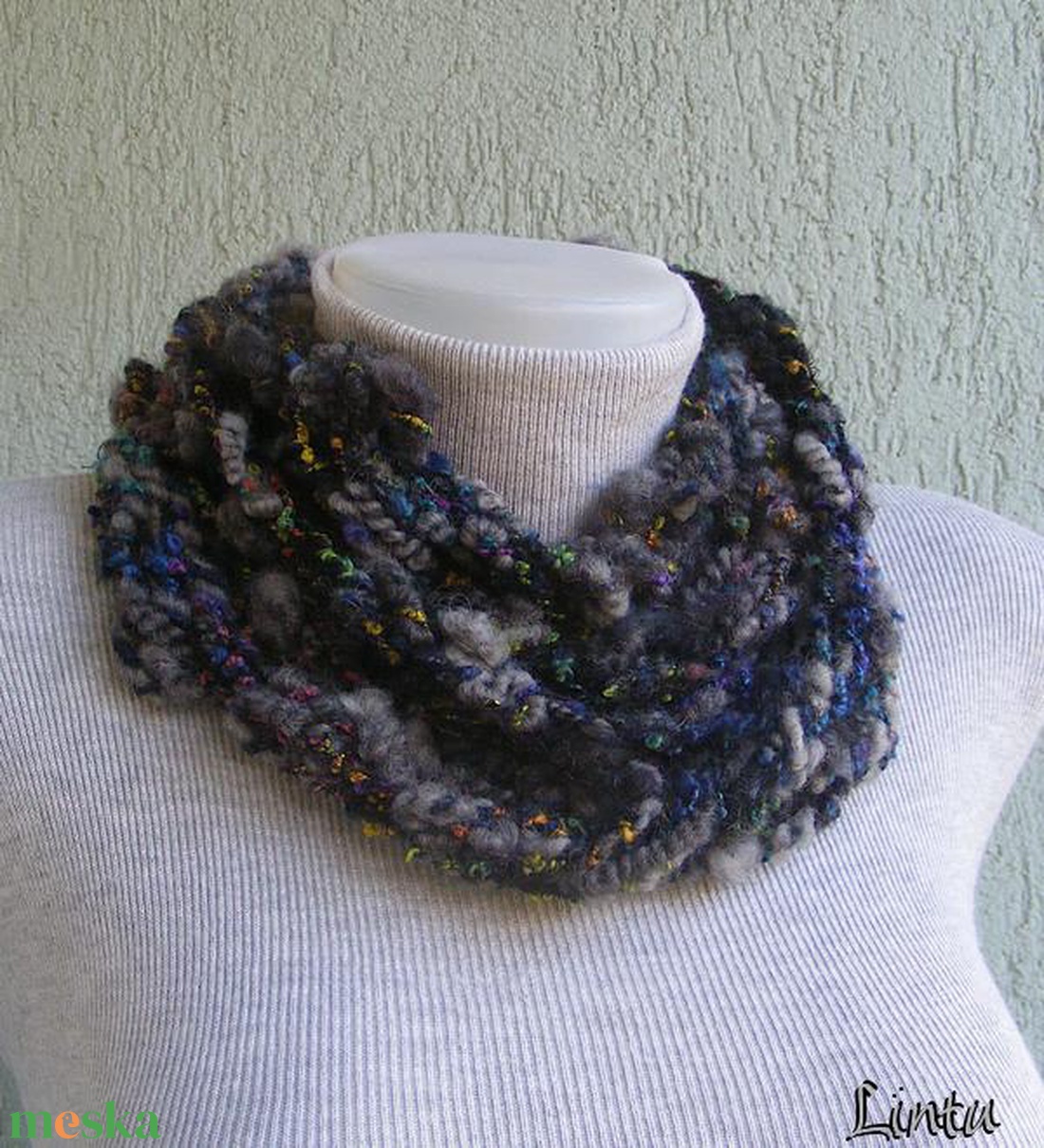 Téli horgolt nyaklánc szürke színekben - ékszer - nyaklánc - nyakpánt, gallér - Meska.hu
