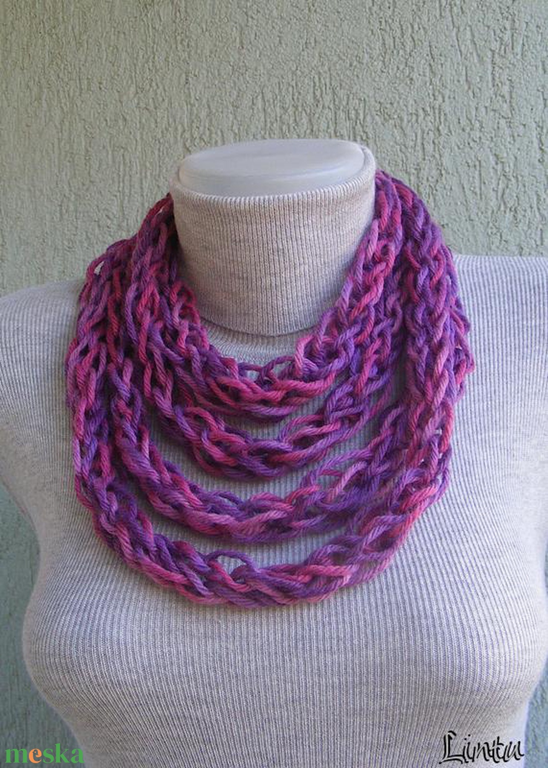 Téli horgolt nyaklánc lila színekben - ékszer - nyaklánc - nyakpánt, gallér - Meska.hu