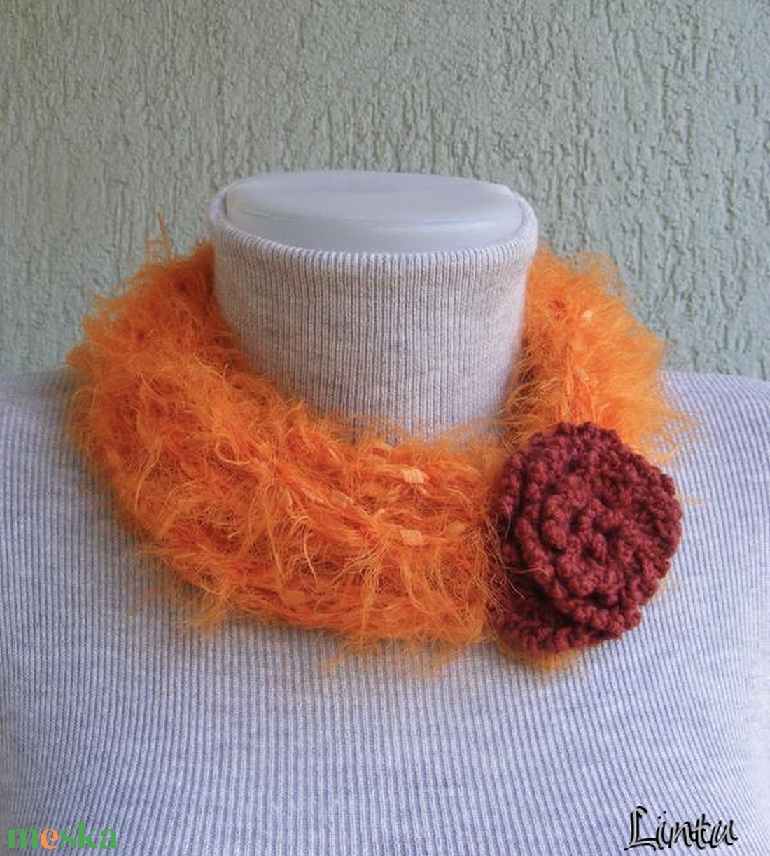 Téli horgolt nyaklánc narancssárga-barna színekben - ruha & divat - sál, sapka, kendő - sál - Meska.hu