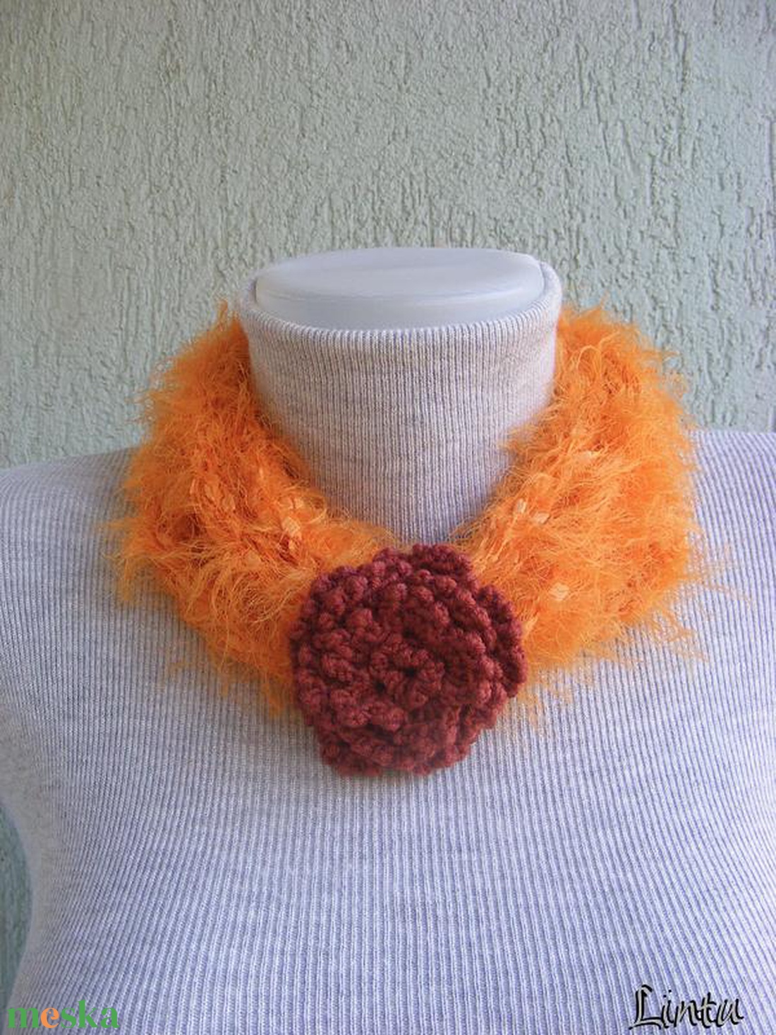 Téli horgolt nyaklánc narancssárga-barna színekben - ruha & divat - sál, sapka, kendő - sál - Meska.hu