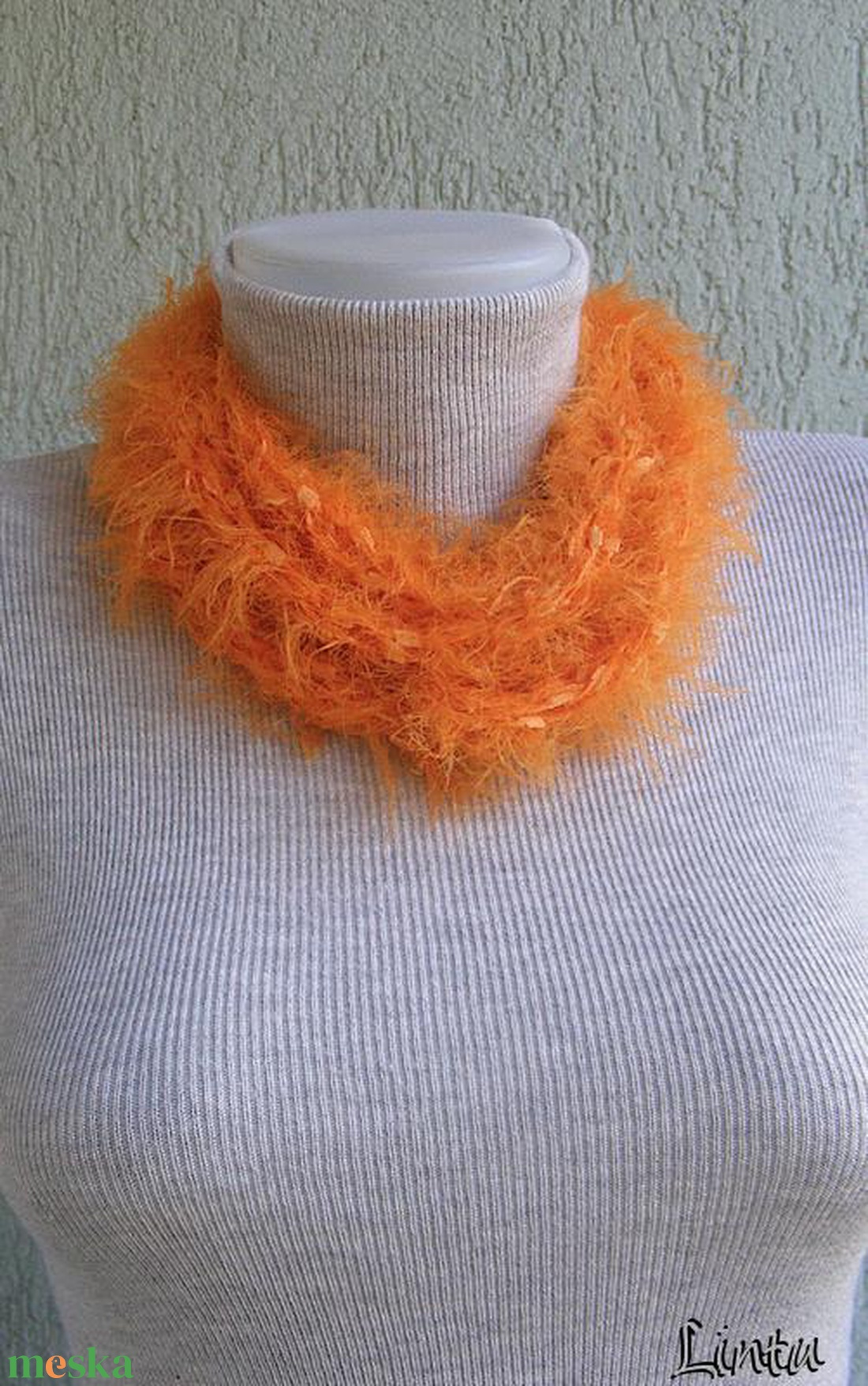 Téli horgolt nyaklánc narancssárga-barna színekben - ruha & divat - sál, sapka, kendő - sál - Meska.hu