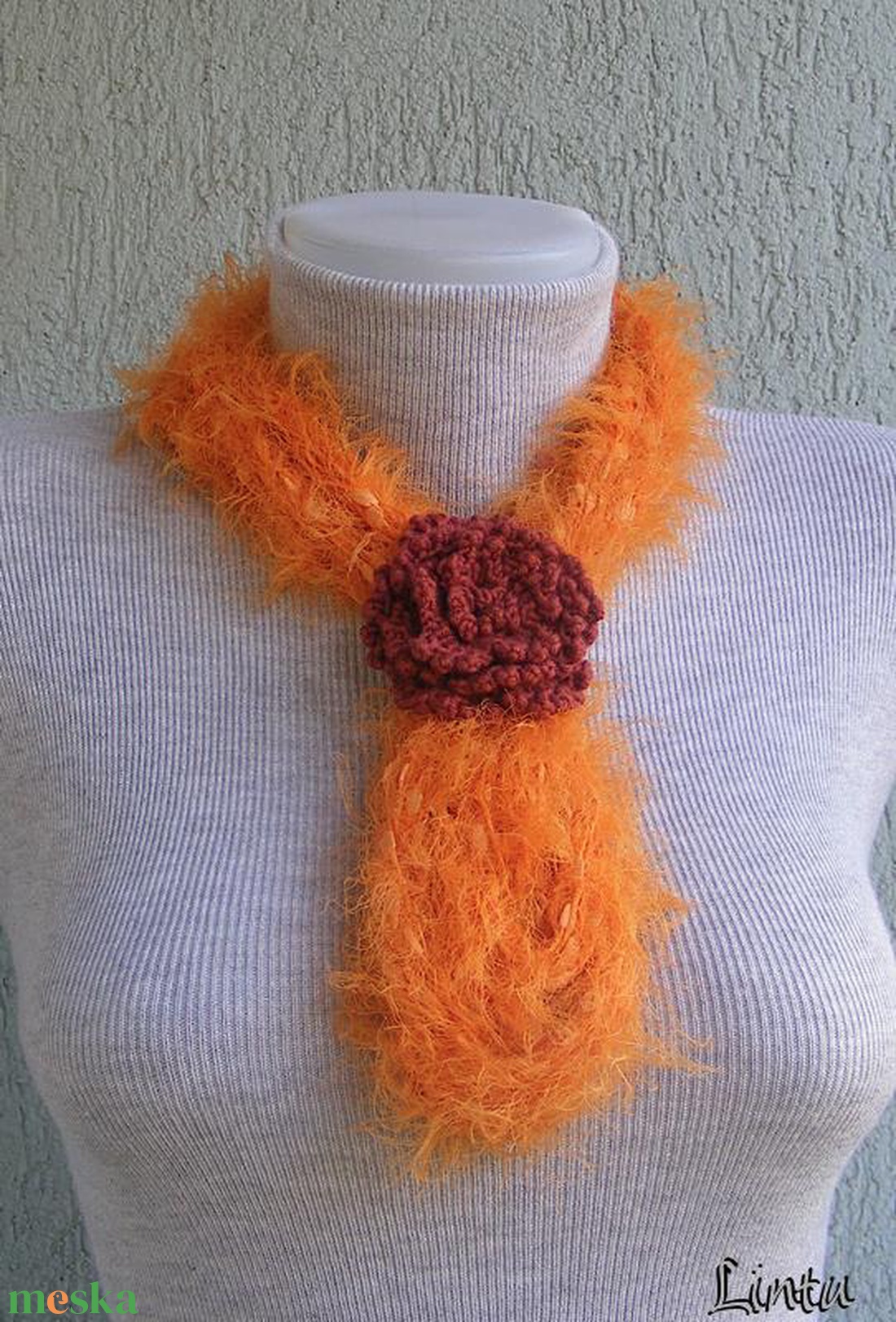 Téli horgolt nyaklánc narancssárga-barna színekben - ruha & divat - sál, sapka, kendő - sál - Meska.hu