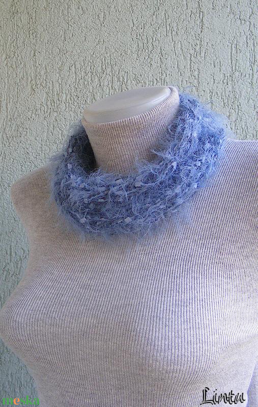 Téli horgolt nyaklánc kék színekben - ékszer - nyaklánc - nyakpánt, gallér - Meska.hu