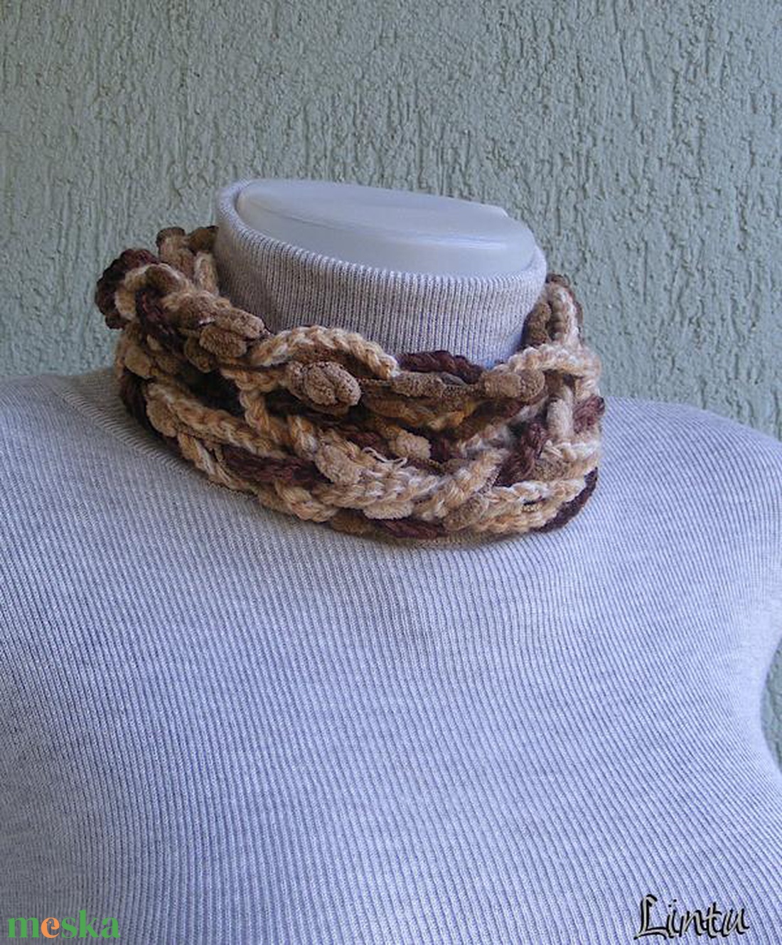 Téli horgolt nyaklánc barna színekben - ékszer - nyaklánc - nyakpánt, gallér - Meska.hu