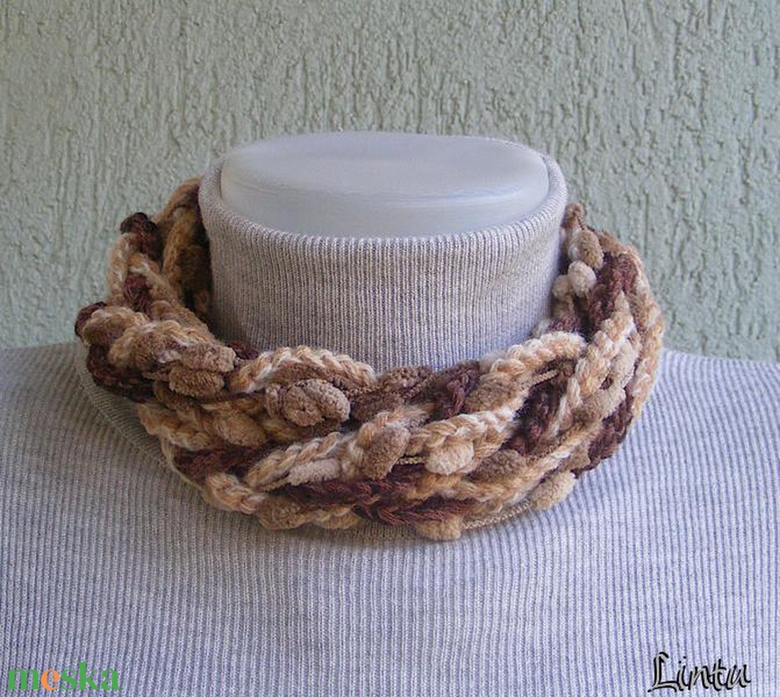 Téli horgolt nyaklánc barna színekben - ékszer - nyaklánc - nyakpánt, gallér - Meska.hu