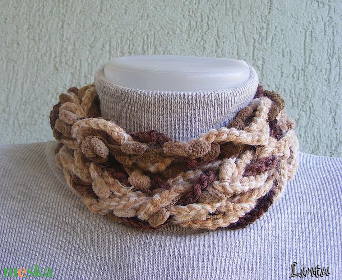 Téli horgolt nyaklánc barna színekben - ékszer - nyaklánc - nyakpánt, gallér - Meska.hu