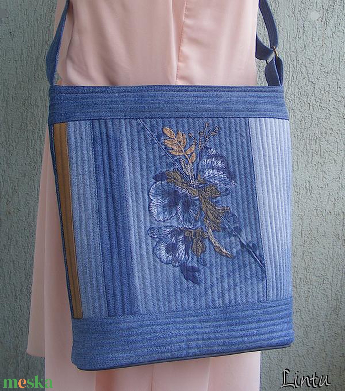 Virágok farmer  táska - táska & tok - kézitáska & válltáska - válltáska - Meska.hu