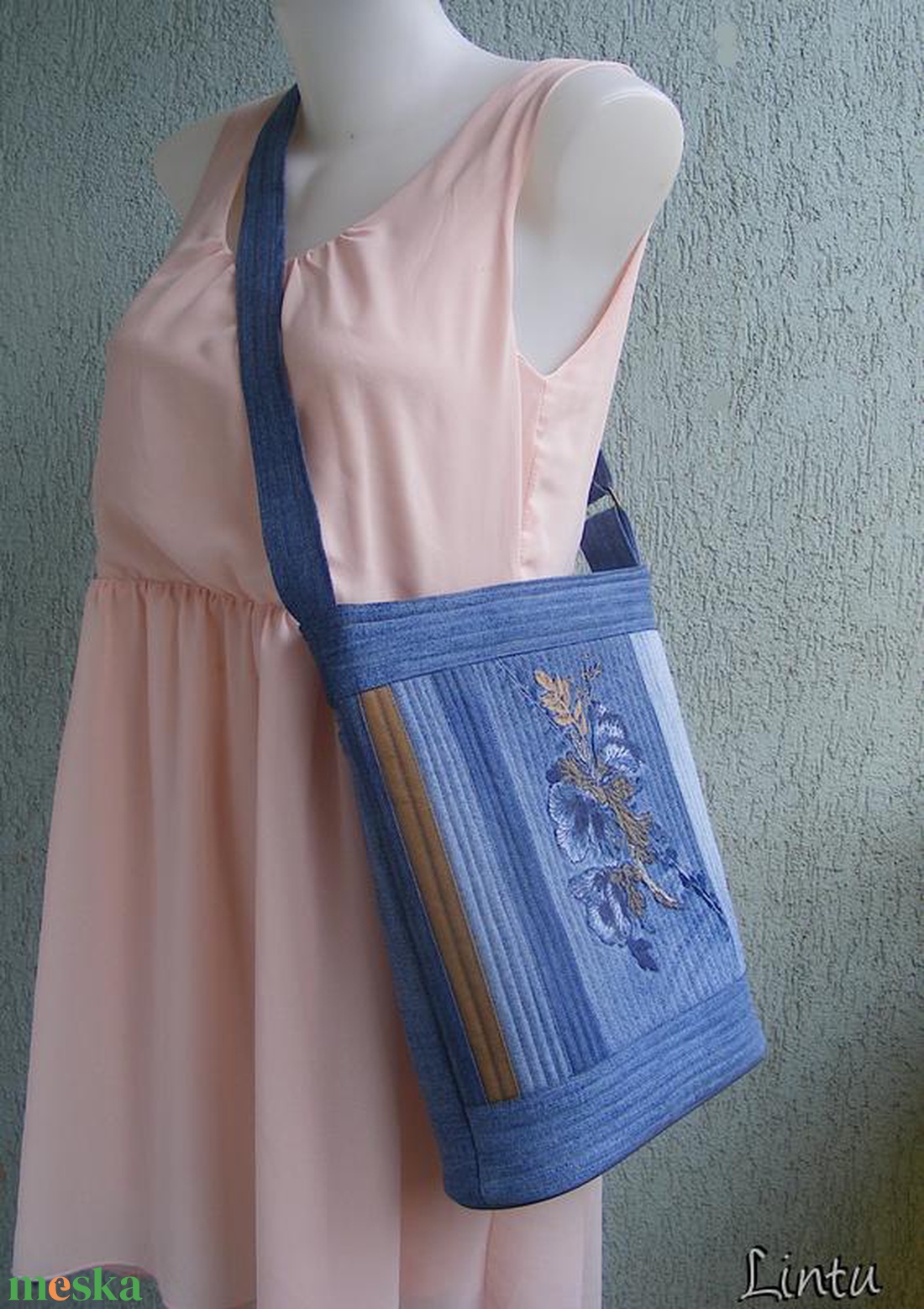 Virágok farmer  táska - táska & tok - kézitáska & válltáska - válltáska - Meska.hu