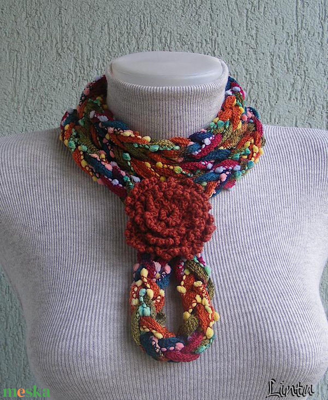 Téli horgolt nyaklánc szivárványos színekben - ékszer - nyaklánc - nyakpánt, gallér - Meska.hu