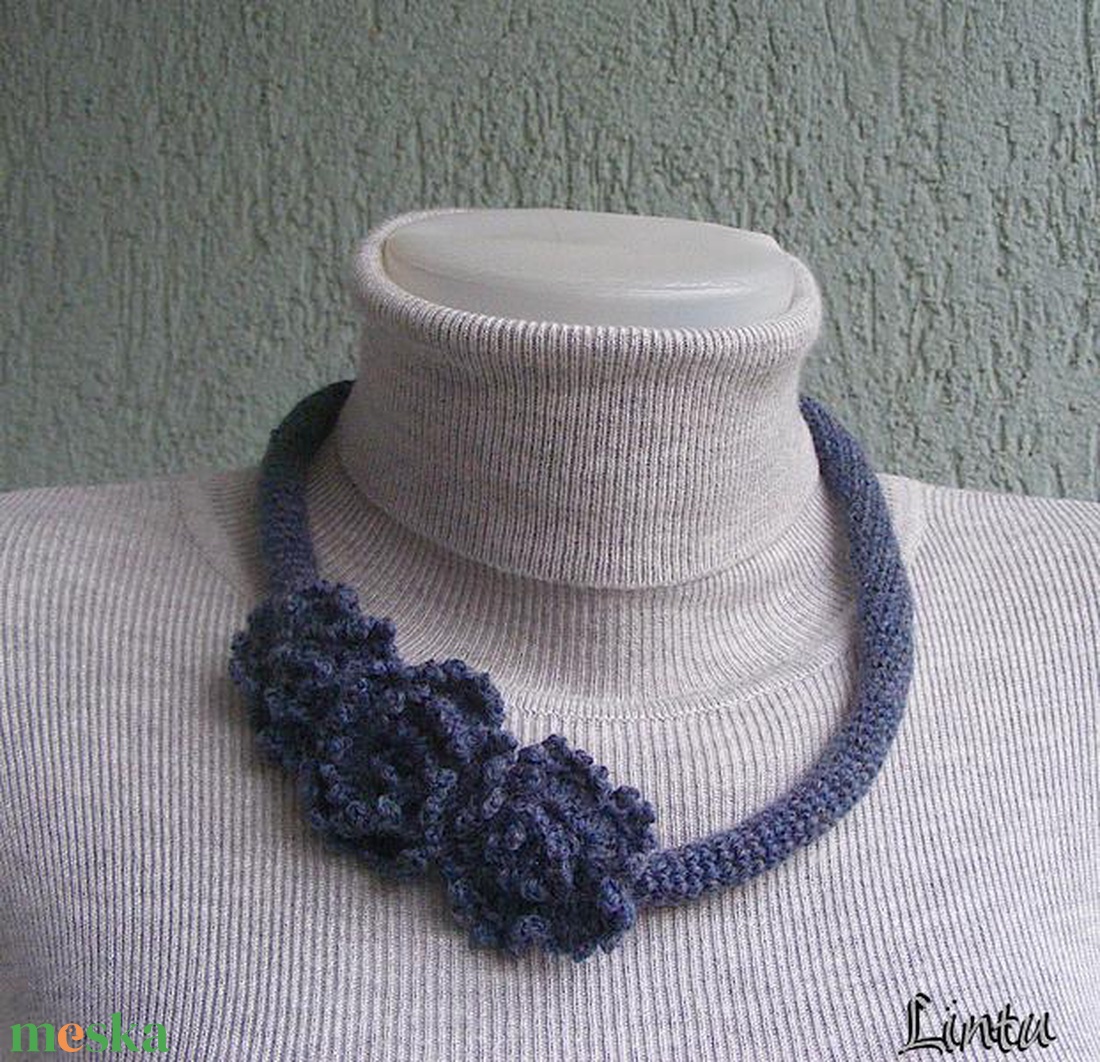 Horgolt nyaklánc tkék színben - ékszer - nyaklánc - nyakpánt, gallér - Meska.hu