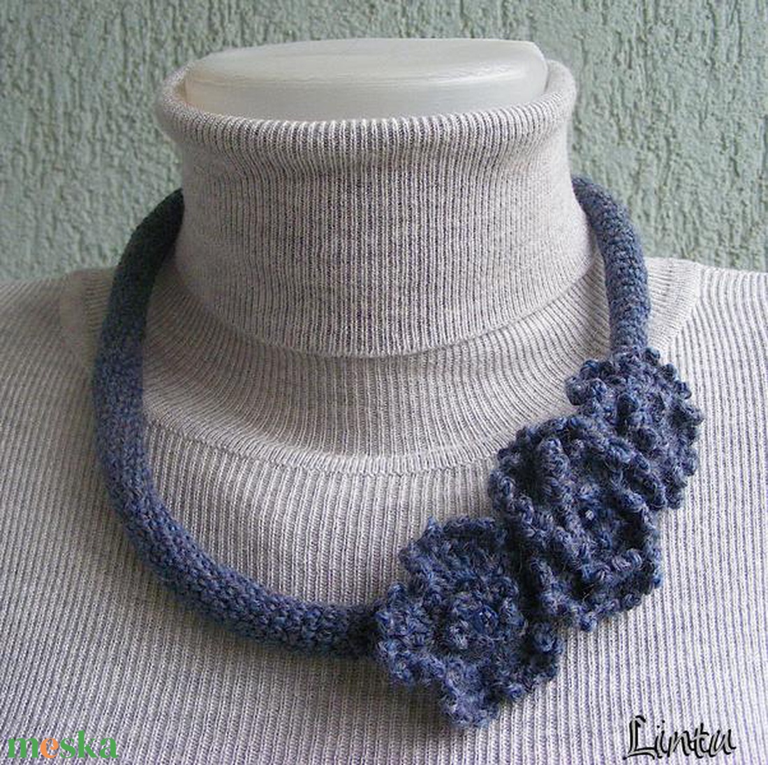 Horgolt nyaklánc tkék színben - ékszer - nyaklánc - nyakpánt, gallér - Meska.hu