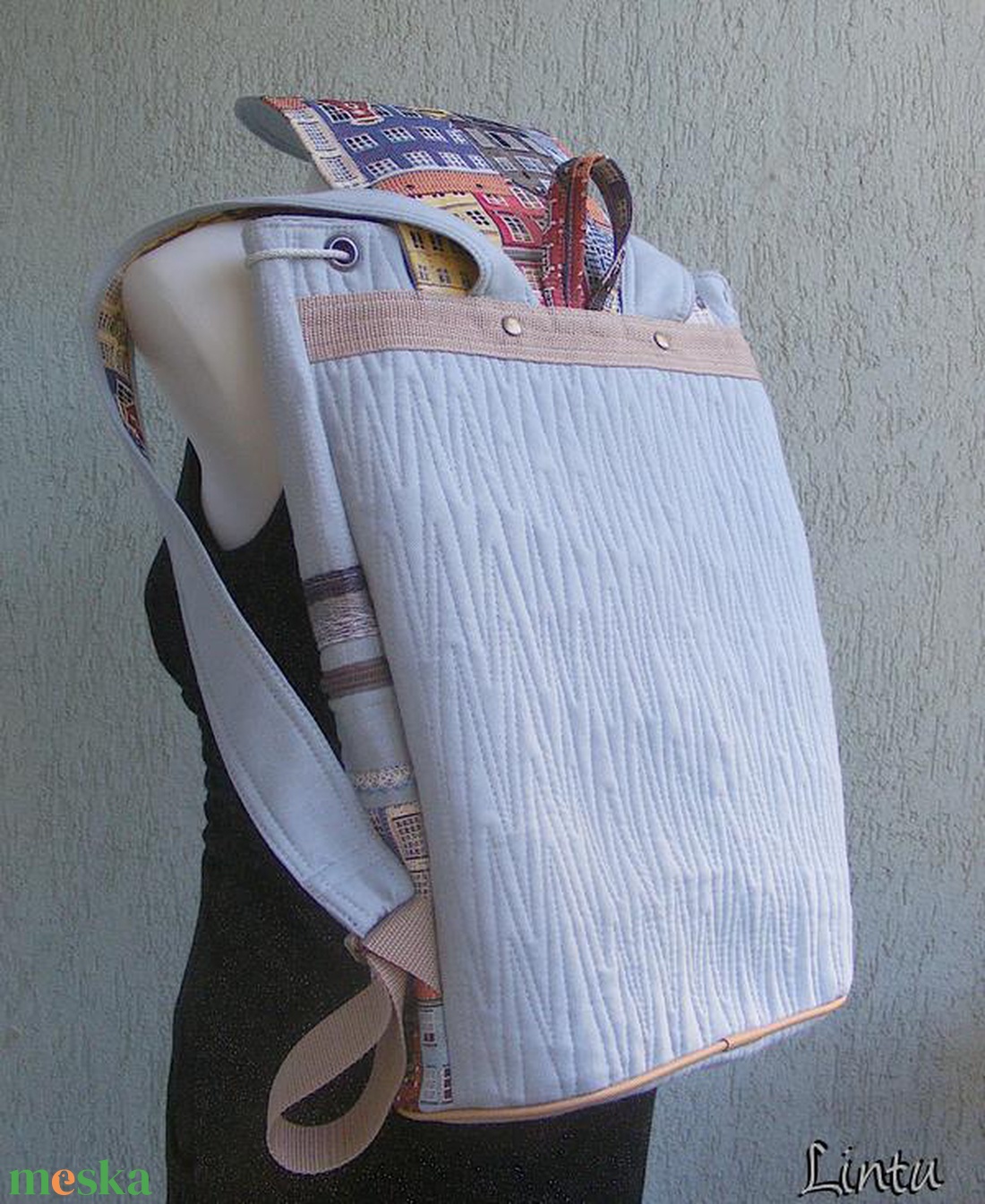 Színes város textil hátizsák gobelin jellegű vászonból - táska & tok - hátizsák - hátizsák - Meska.hu