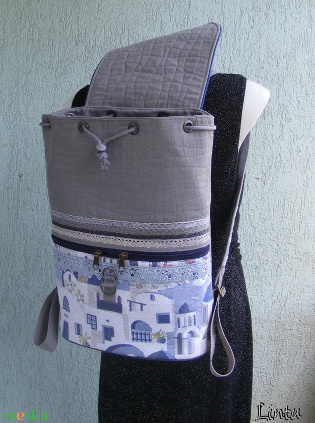 Santorini textil hátizsák gobelin jellegű vászonból - táska & tok - hátizsák - hátizsák - Meska.hu