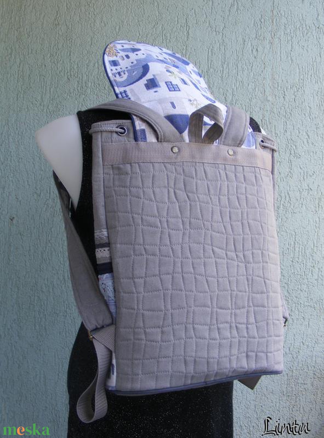 Santorini textil hátizsák gobelin jellegű vászonból - táska & tok - hátizsák - hátizsák - Meska.hu