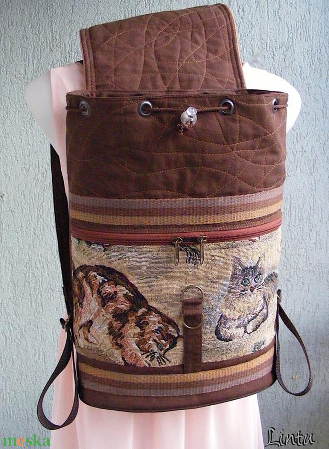 Macska textil hátizsák gobelin jellegű vászonból - táska & tok - hátizsák - hátizsák - Meska.hu