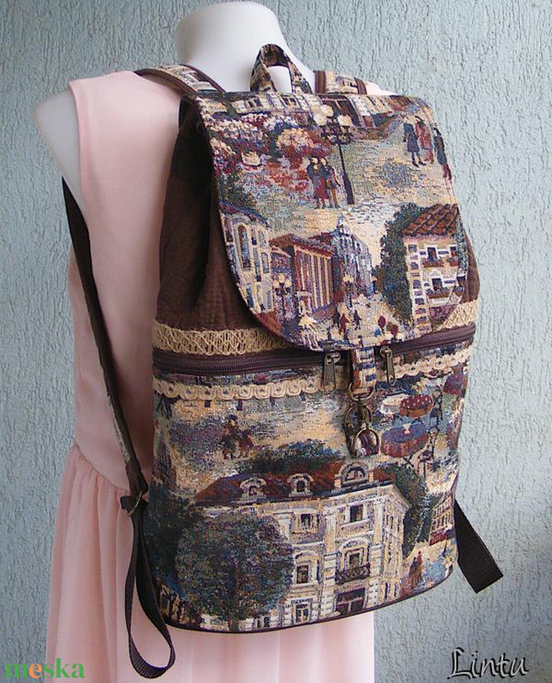 Város textil hátizsák gobelin jellegű vászonból - táska & tok - hátizsák - hátizsák - Meska.hu