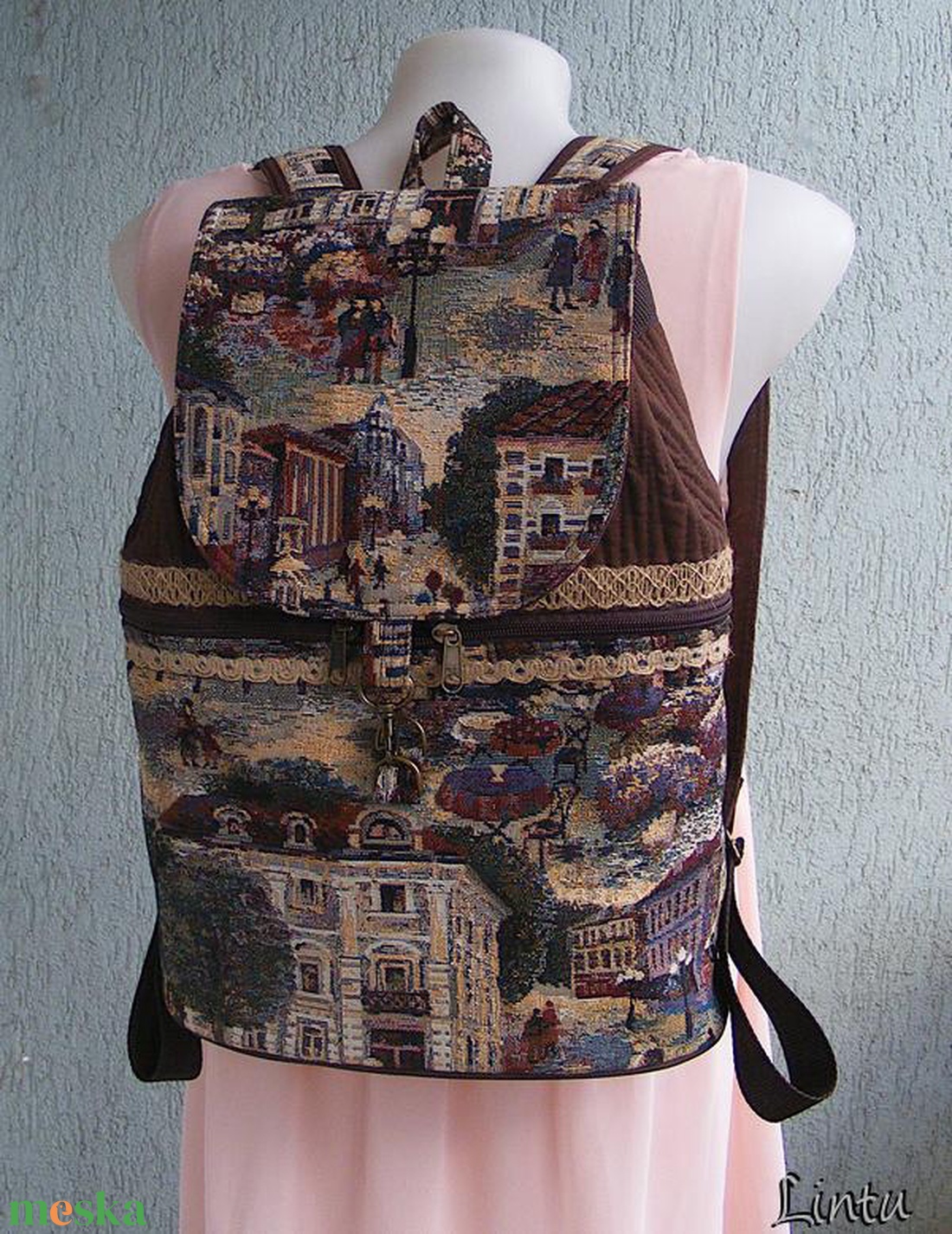 Város textil hátizsák gobelin jellegű vászonból - táska & tok - hátizsák - hátizsák - Meska.hu