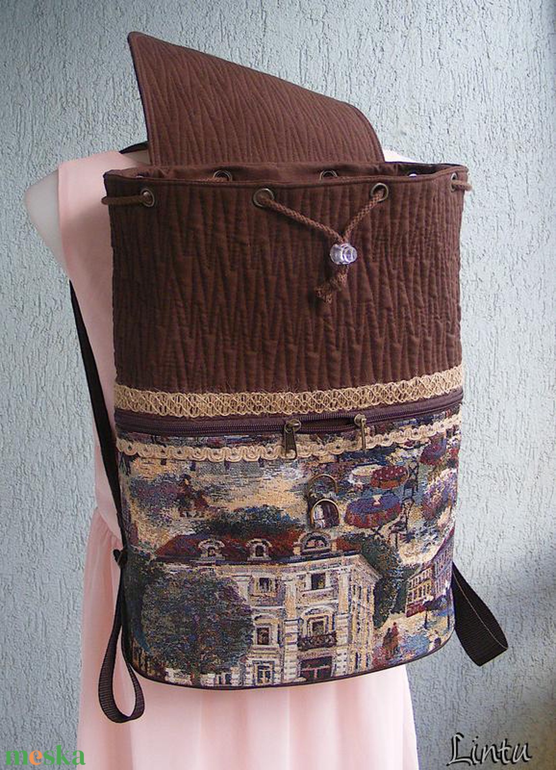 Város textil hátizsák gobelin jellegű vászonból - táska & tok - hátizsák - hátizsák - Meska.hu