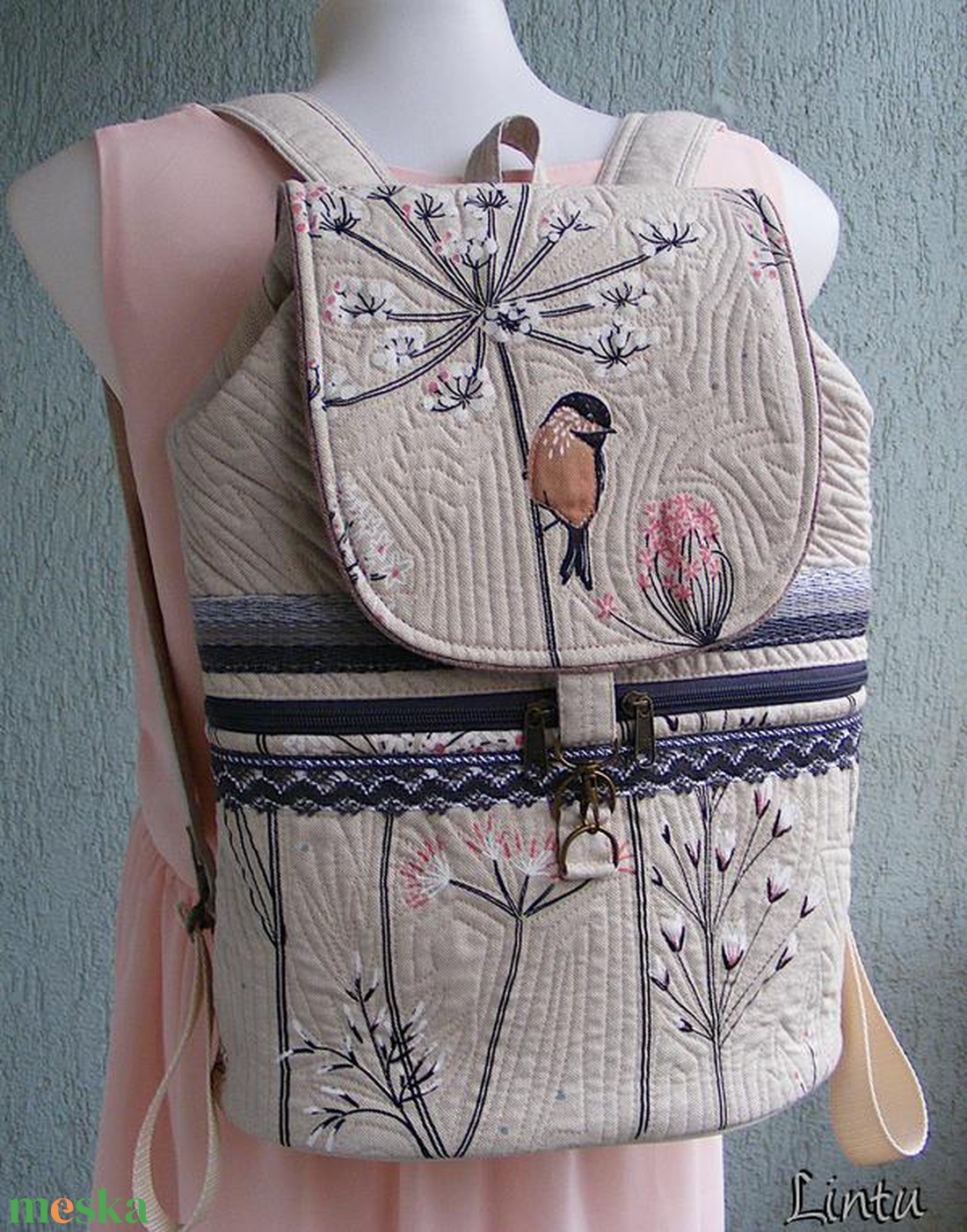 Madárka textil hátizsák  - táska & tok - hátizsák - hátizsák - Meska.hu