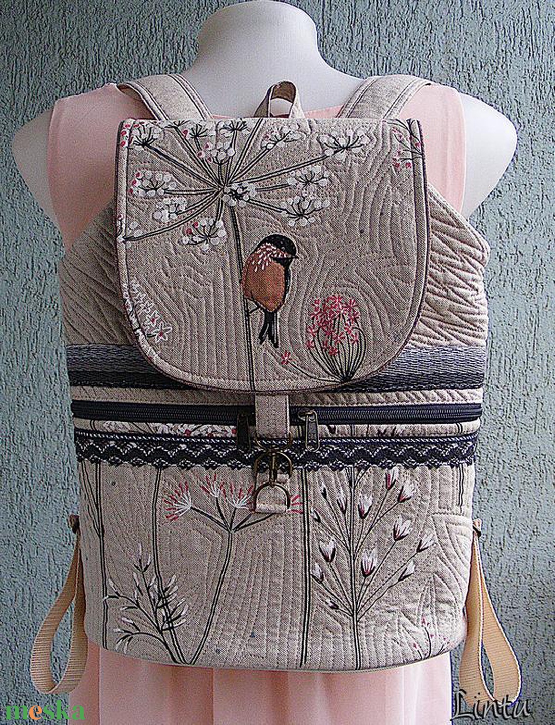 Madárka textil hátizsák  - táska & tok - hátizsák - hátizsák - Meska.hu